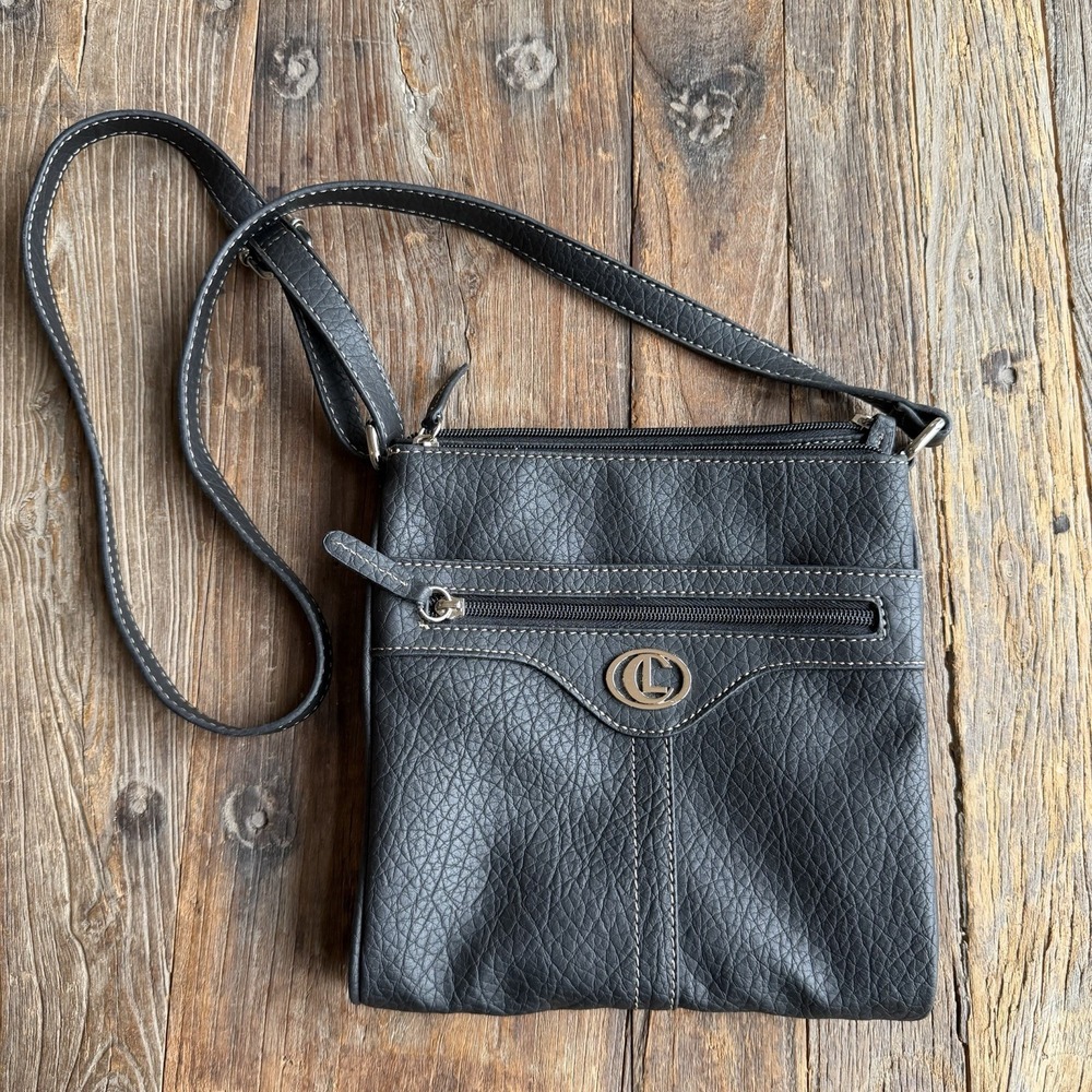 Carryland Black Pebble Faux‎ Leather Crossbody Organizer Purse Multi Pocket Bag
